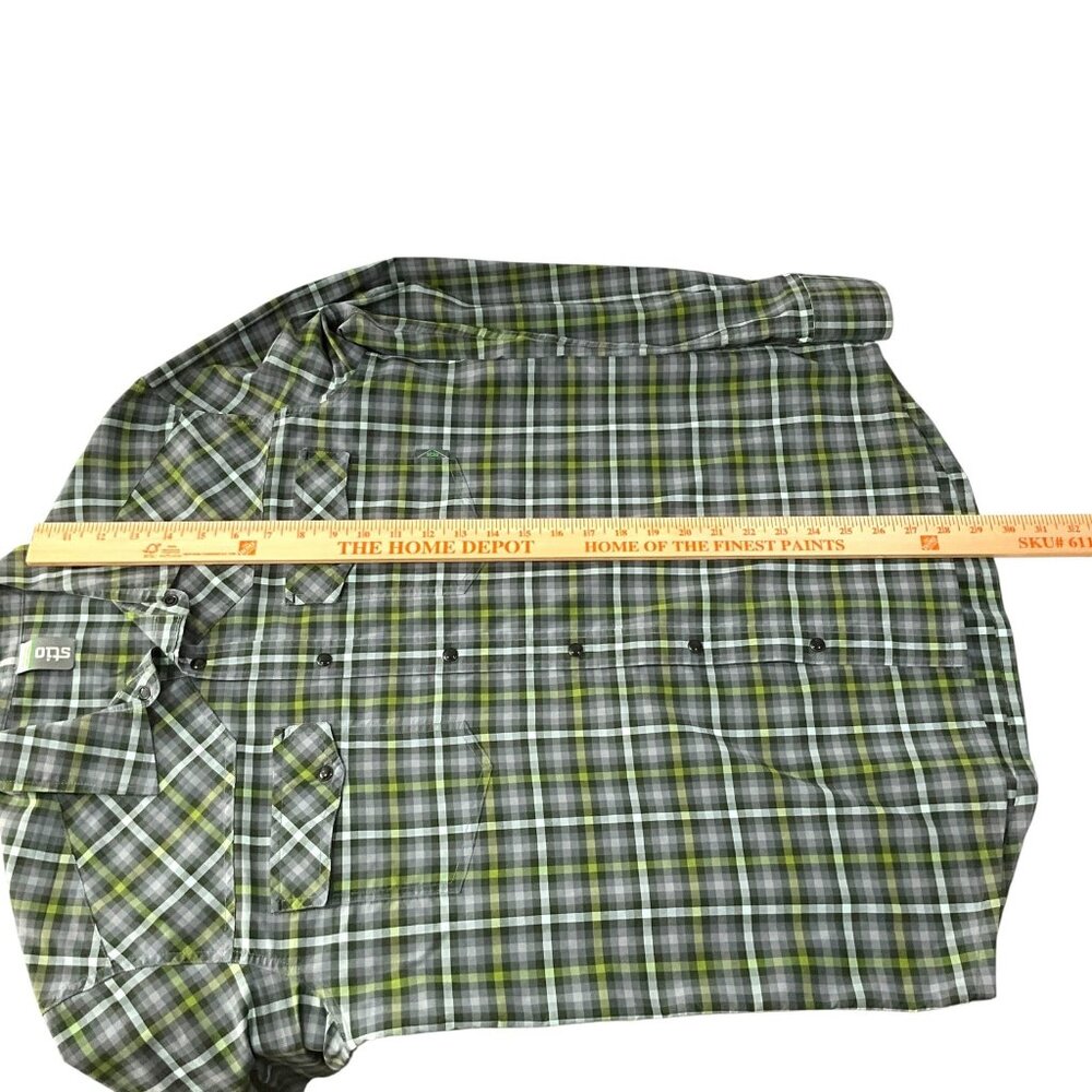 Stio Eddy Tech Shirt Mens Medium Green Plaid Long Sleeve Pearl Snap UPF 50+ - Picture 11 of 13